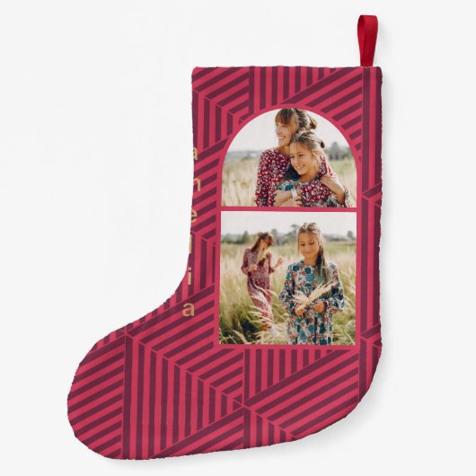 Boho Geometric Two Foto und Name Kleiner Weihnachtsstrumpf (Rückseite)