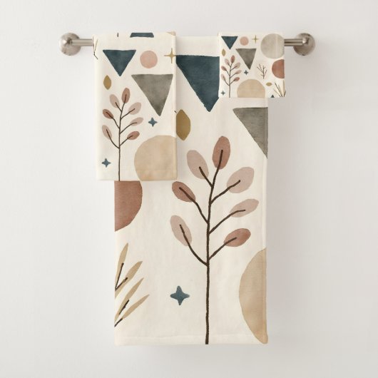 Boho-geometrische botanische Musterdesign 385 Badhandtuch Set (Insitu)