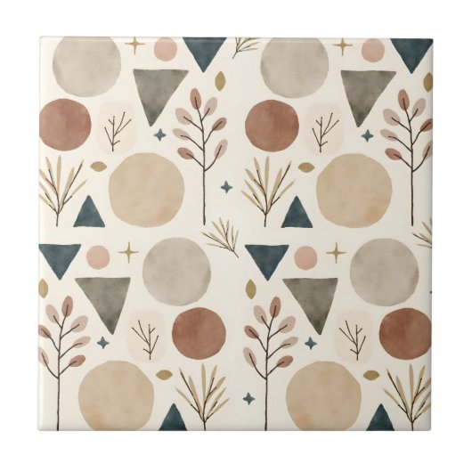 Boho-geometrische botanische Musterdesign 385 Fliese (Vorderseite)