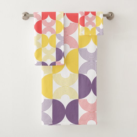 Boho geometrische moderne Retro-50er farbig Badhandtuch Set (Insitu)