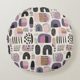 Boho-geometrisches abstraktes Muster Rundes Kissen