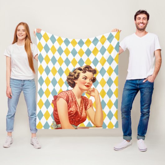 Boho geometrisches Muster mit 50er ladys Yellow Bl Fleecedecke (Beispiel)
