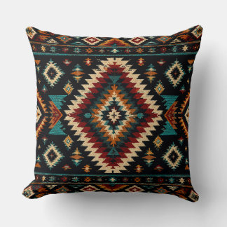 Boho-Geometrisches Textilmuster – Rustikales Teal  Kissen