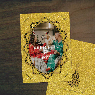 Boho Gepard & Glitter Oval Foto Weihnachten