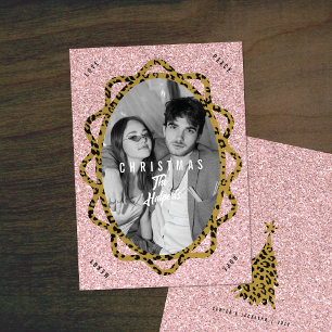 Boho Gepard & Rose Glitter Oval Foto Weihnachten