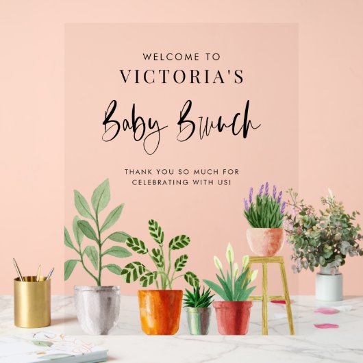 Boho gepotted Houseplant Baby Brunch Willkommen Acrylschild (Hochzeit)