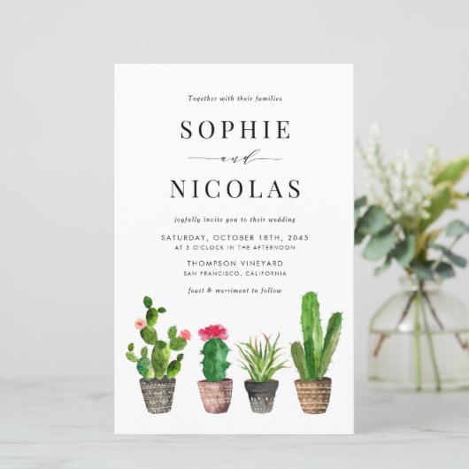 Boho gepotted Sukkulenten und Cactus Wedding Einla (Stehend Vorderseite)