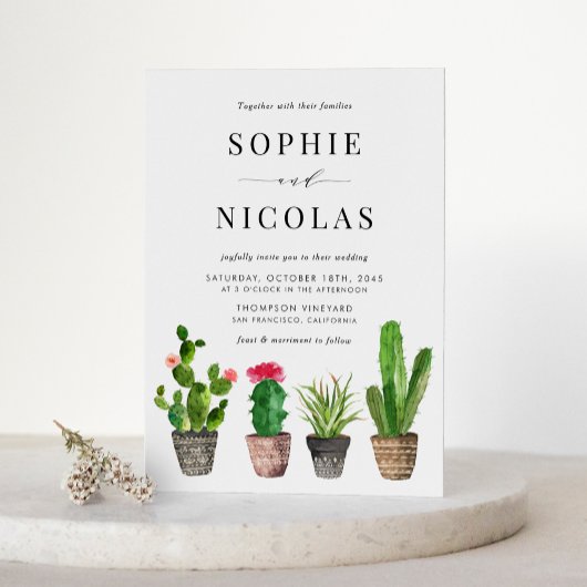 Boho gepotted Sukkulents und Cactus Summer Wedding Einladung