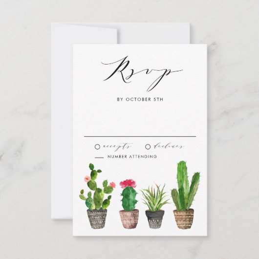 Boho gepotted Sukkulents und Cactus Summer Wedding RSVP Karte (Vorderseite)