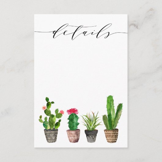 Boho gepotted Sukkulents und Cactus Wedding Detail Begleitkarte (Vorderseite)