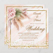 Boho Gerahmt Gold Foil Pampas Grass Wedding Einladung (Vorne/Hinten)