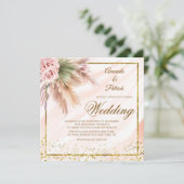 Boho Gerahmt Gold Foil Pampas Grass Wedding Einladung (Stehend Vorderseite)