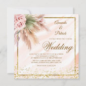 Boho Gerahmt Gold Foil Pampas Grass Wedding Einladung (Vorderseite)