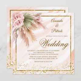 Boho Gerahmt Gold Foil Pampas Grass Wedding Einladung