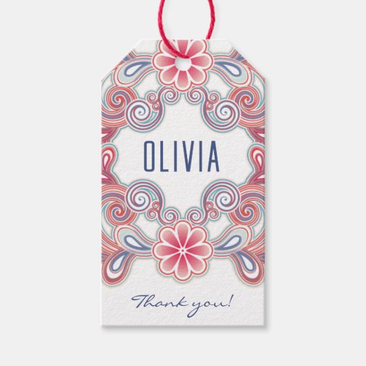 Boho Geschenkmarke mit Blume und Wirbel Geschenkanhänger (Vorderseite)