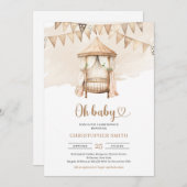 Boho geschlechtsneutrale Babycreme braun & Elfenbe Einladung (Vorne/Hinten)