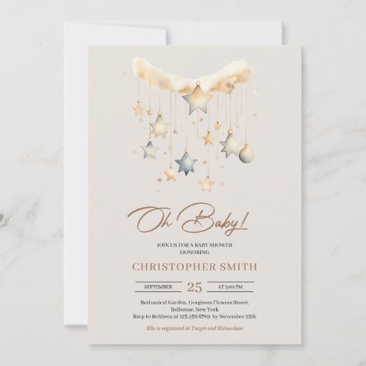 Boho geschlechtsneutrale Kupfer-rostige Babyspiels Einladung (Vorderseite)