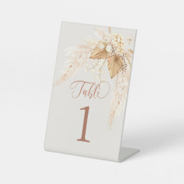 Boho-getrocknete Blume und Pampas-Gras-Tischnummer Sockelschild