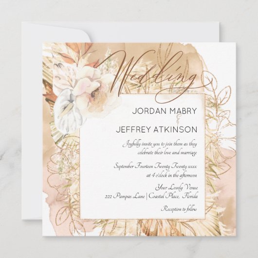 Boho getrocknete Blumen und Rose Einladung Hochzei (Vorderseite)