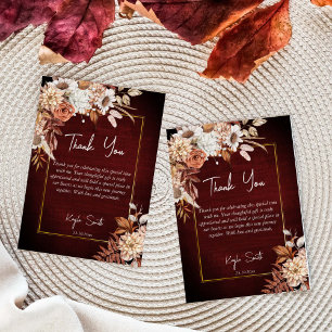 Boho getrocknete braune Rosen Brautparty verlieben Dankeskarte