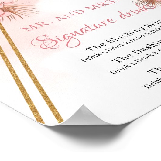 Boho getrocknete Palm-Blätter Rosa Signature Drink Poster (Ecke)
