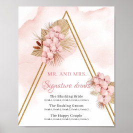Boho getrocknete Palm-Blätter Rosa Signature Drink Poster