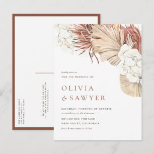 Boho Getrocknete Palmblätter und Orchideen QR-Code Einladungspostkarte