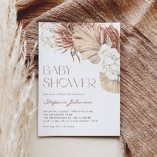 Boho getrocknete Palme und Orchidee QR-Code Baby S Einladung