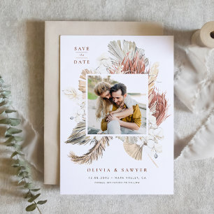 Boho Getrocknete Palme und weiße Orchidee QR-Code  Save The Date