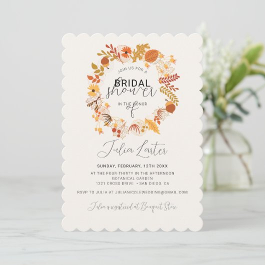 Boho getrocknete rustikale Flora Herbst Brautparty Einladung (Stehend Vorderseite)