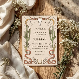 Boho-Geweih Südwestlich Rustikale QR-Code-Hochzeit Einladung