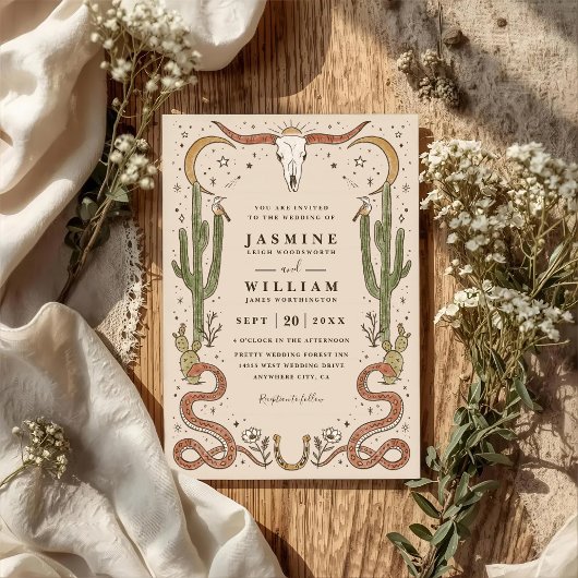 Boho-Geweih Südwestlich Rustikale QR-Code-Hochzeit Einladung
