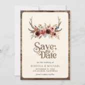 Boho Geweih Terrakotta Blumen Hochzeitsfoto Save The Date (Vorderseite)