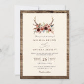 Boho Geweih Terrakotta Blumen QR-Code Hochzeit Einladung (Vorderseite)