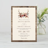 Boho Geweih Terrakotta Blumen QR-Code Hochzeit Einladung (Stehend Vorderseite)