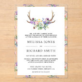 Boho-Geweih-Wildblumen-Hochzeit Acryleinladungen (Vorderseite)
