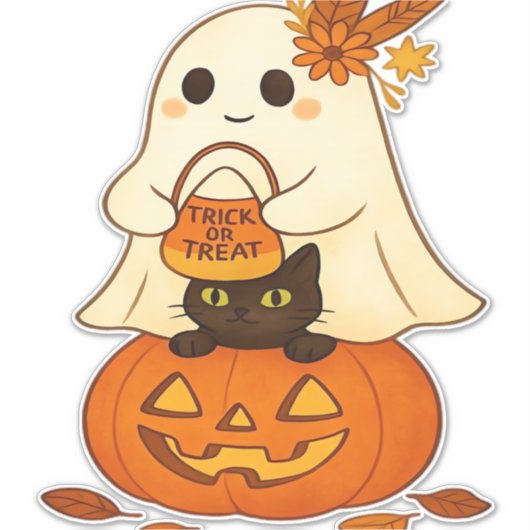 Boho Ghost & Black Cat - Trick oder Trete auf eine Aufkleber (Vorderseite)