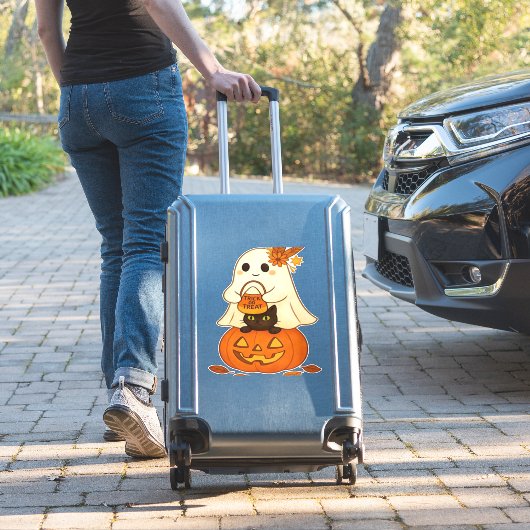 Boho Ghost & Black Cat - Trick oder Trete auf eine Aufkleber (Koffer Insitu)