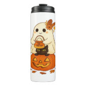 Boho Ghost & Black Cat - Trick oder Trete auf eine Thermosbecher (Vorderseite)