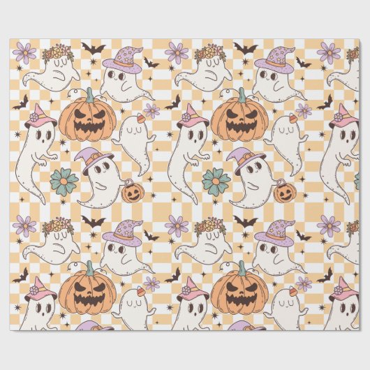 Boho Ghosts & Pumpkins Halloween Geschenkpapier (Flach)