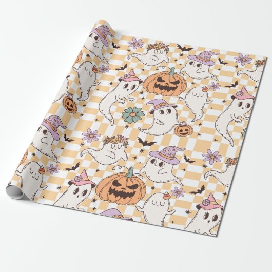 Boho Ghosts & Pumpkins Halloween Geschenkpapier (Ungerollt)