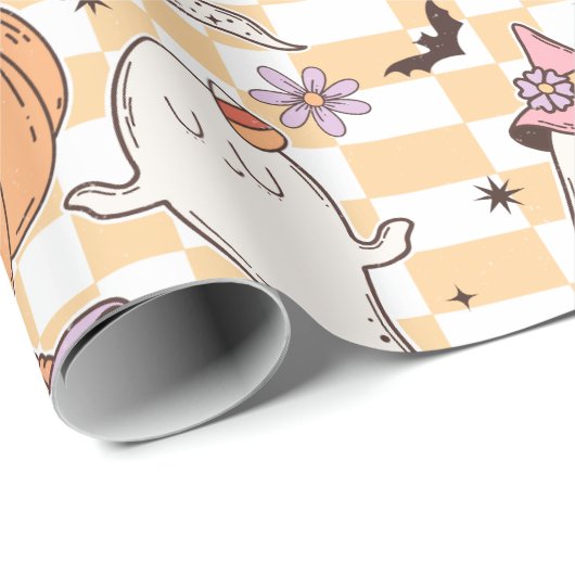 Boho Ghosts & Pumpkins Halloween Geschenkpapier (Rolleneckpunkt)