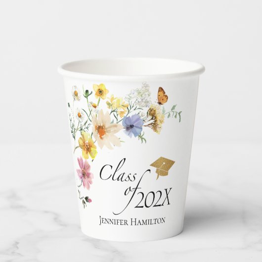 Boho Gilded Wildblume Bouquet Class of Abschluss Pappbecher (Rückseite)