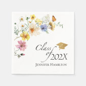 Boho Gilded Wildblume Bouquet Class of Abschluss Serviette (Vorderseite)