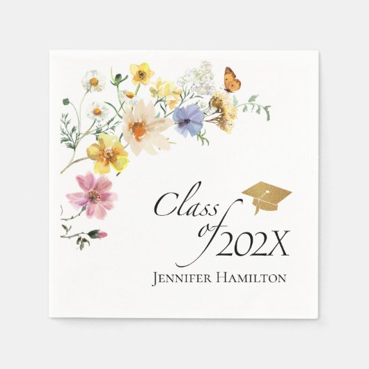 Boho Gilded Wildblume Bouquet Class of Abschluss Serviette (Vorderseite)