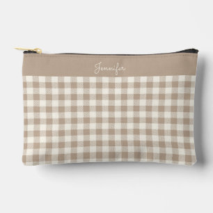 Boho-Gingham-Muster Kariert Neutraler Name Zubehörtasche