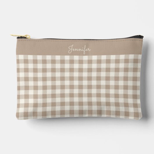 Boho-Gingham-Muster Kariert Neutraler Name Zubehörtasche (Vorderseite)
