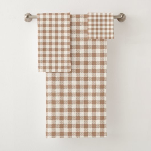 Boho-Gingham-Muster Karo kariert Beige Braun Badhandtuch Set (Insitu)