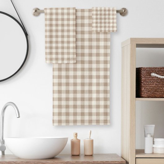 Boho-Gingham-Muster Karo Kariert Neutral Badhandtuch Set