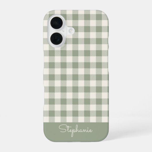 Boho-Gingham-Muster Karo kariert Sage Name iPhone 16 Hülle (Rückseite)